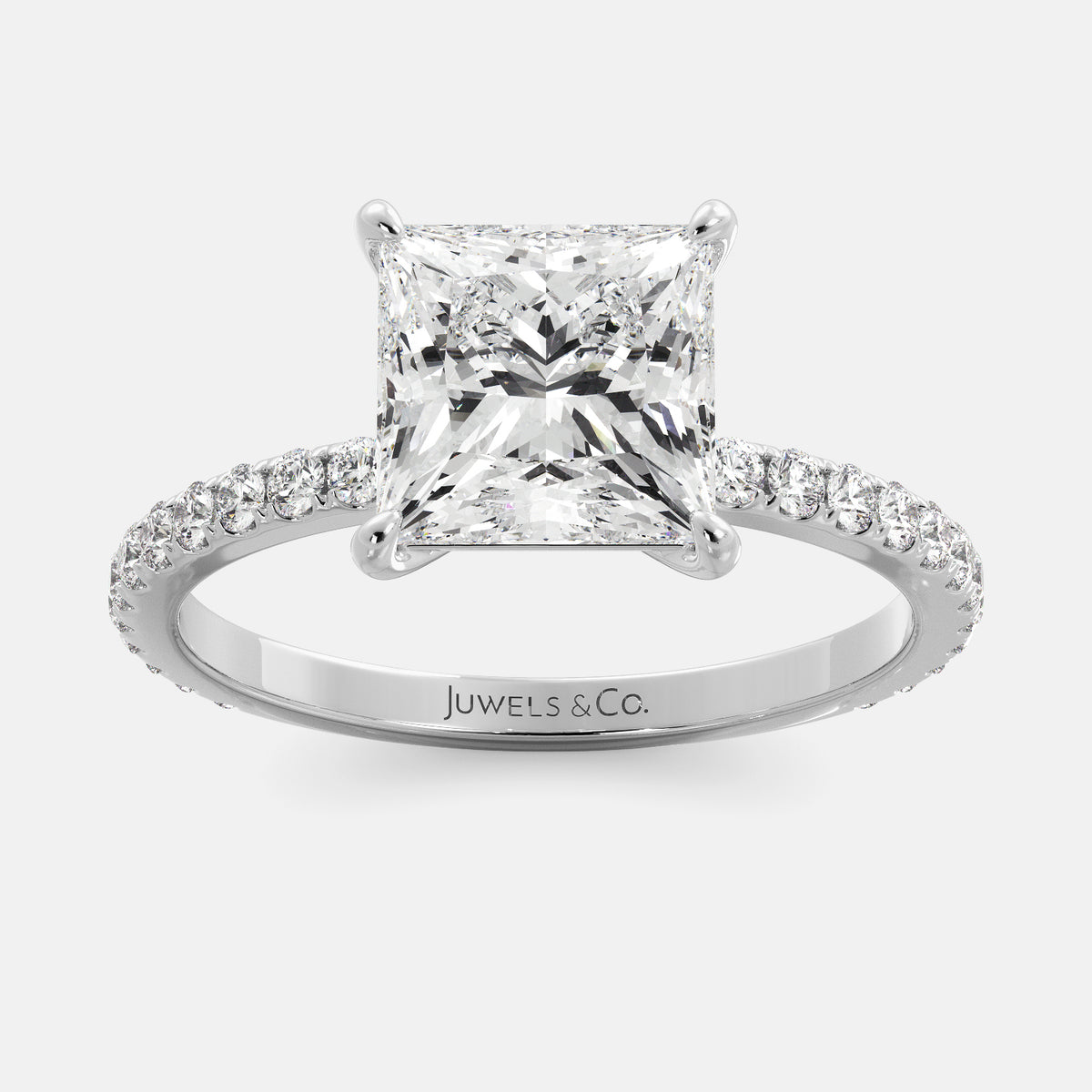 Cushion Solitaire Diamond Ring with Eternity Band