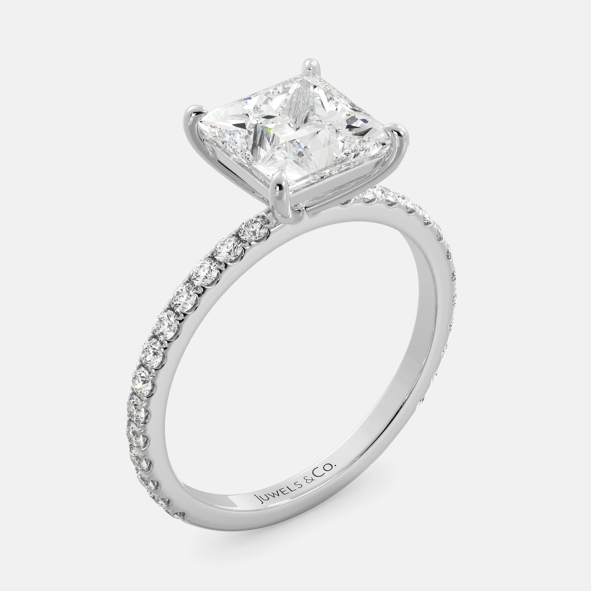 Cushion Solitaire Diamond Ring with Eternity Band