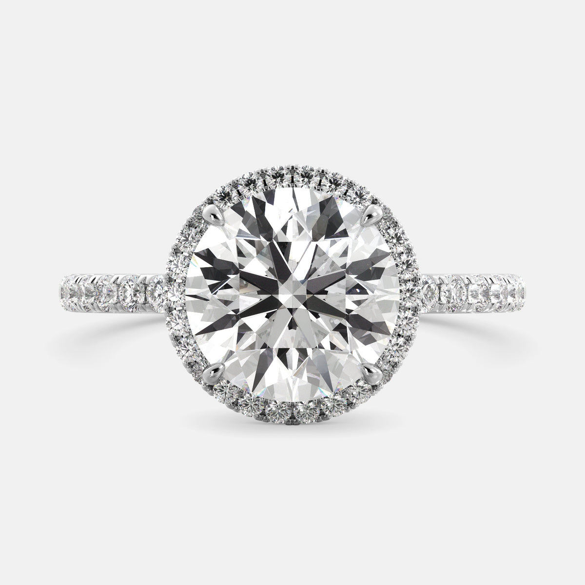 Round Halo Diamond Ring with Pavé