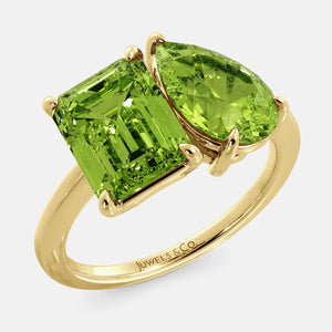 Custom Toi et Moi ring with two birthstones Peridot in 14K solid yellow gold
