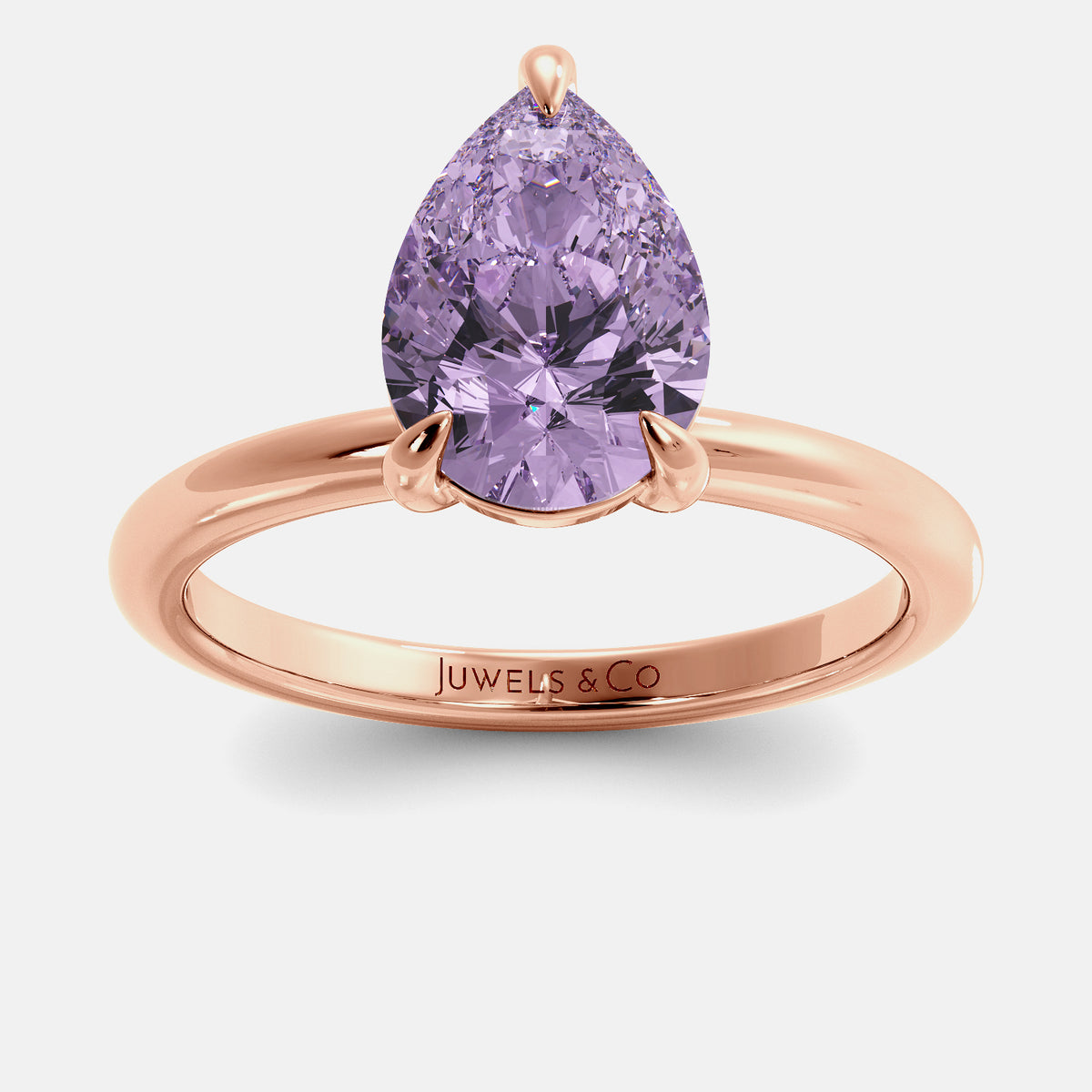 Amethyst Pear-Cut Birthstone Solitaire Ring