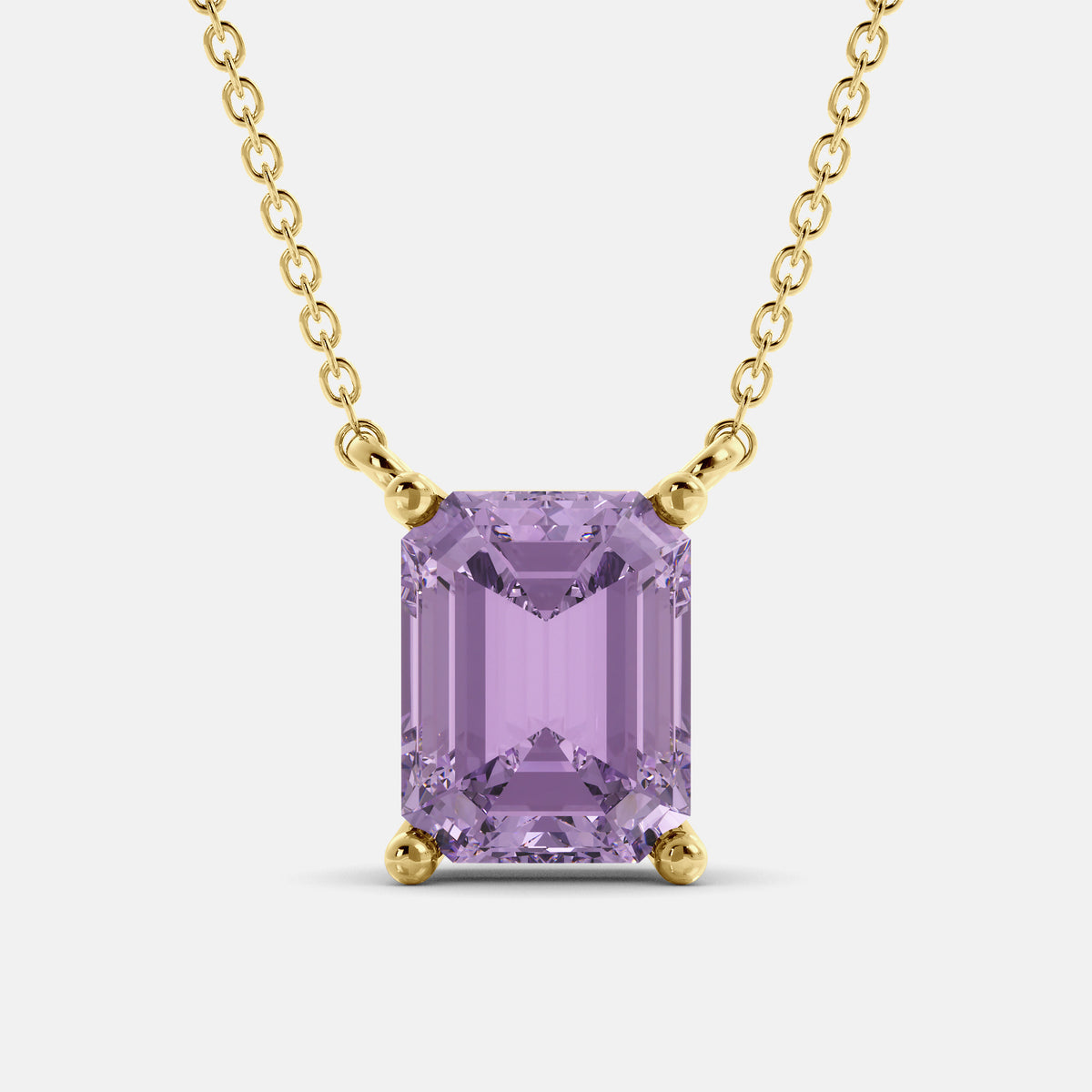 Citrine Emerald-Cut Birthstone Solitaire Necklace