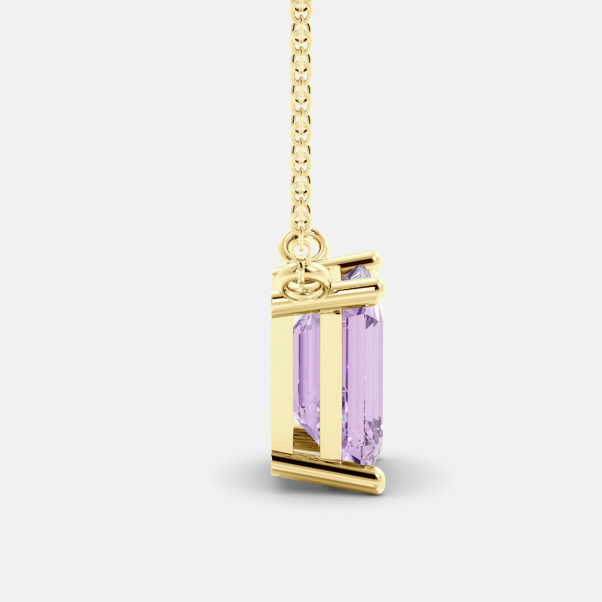 Pink Sapphire Emerald-Cut Birthstone Solitaire Necklace