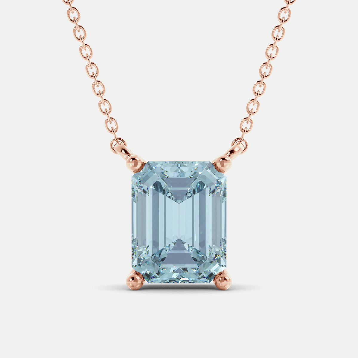 Pink Sapphire Emerald-Cut Birthstone Solitaire Necklace