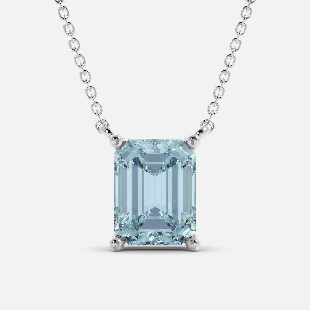 Aquamarine Emerald-Cut Birthstone Solitaire Necklace