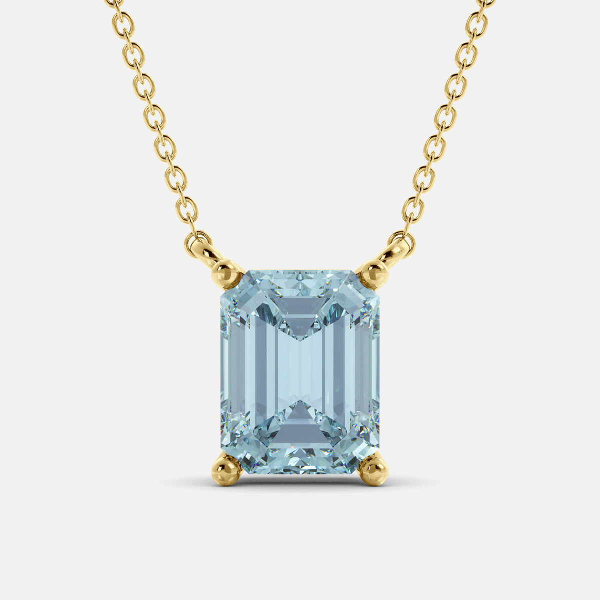 Aquamarine Emerald-Cut Birthstone Solitaire Necklace