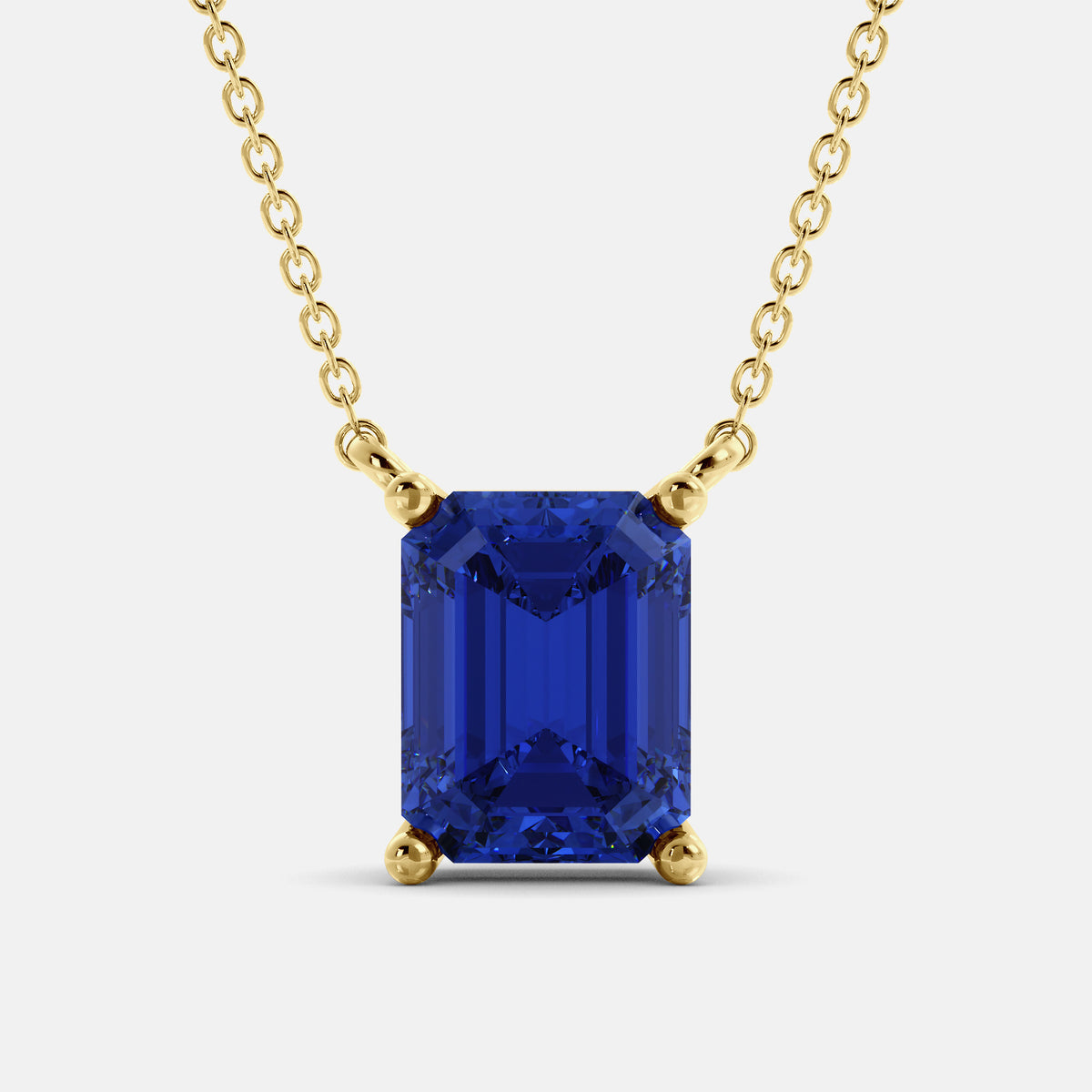 Blue Sapphire Emerald-Cut Birthstone Solitaire Necklace