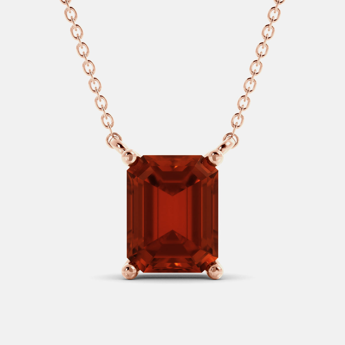 Garnet Emerald-Cut Birthstone Solitaire Necklace