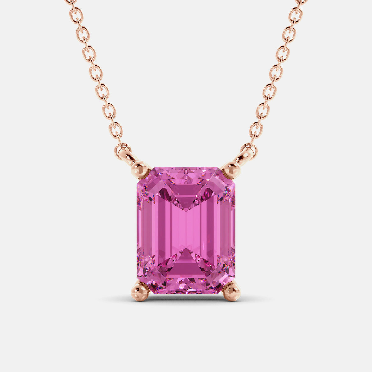 Pink Sapphire Emerald-Cut Birthstone Solitaire Necklace