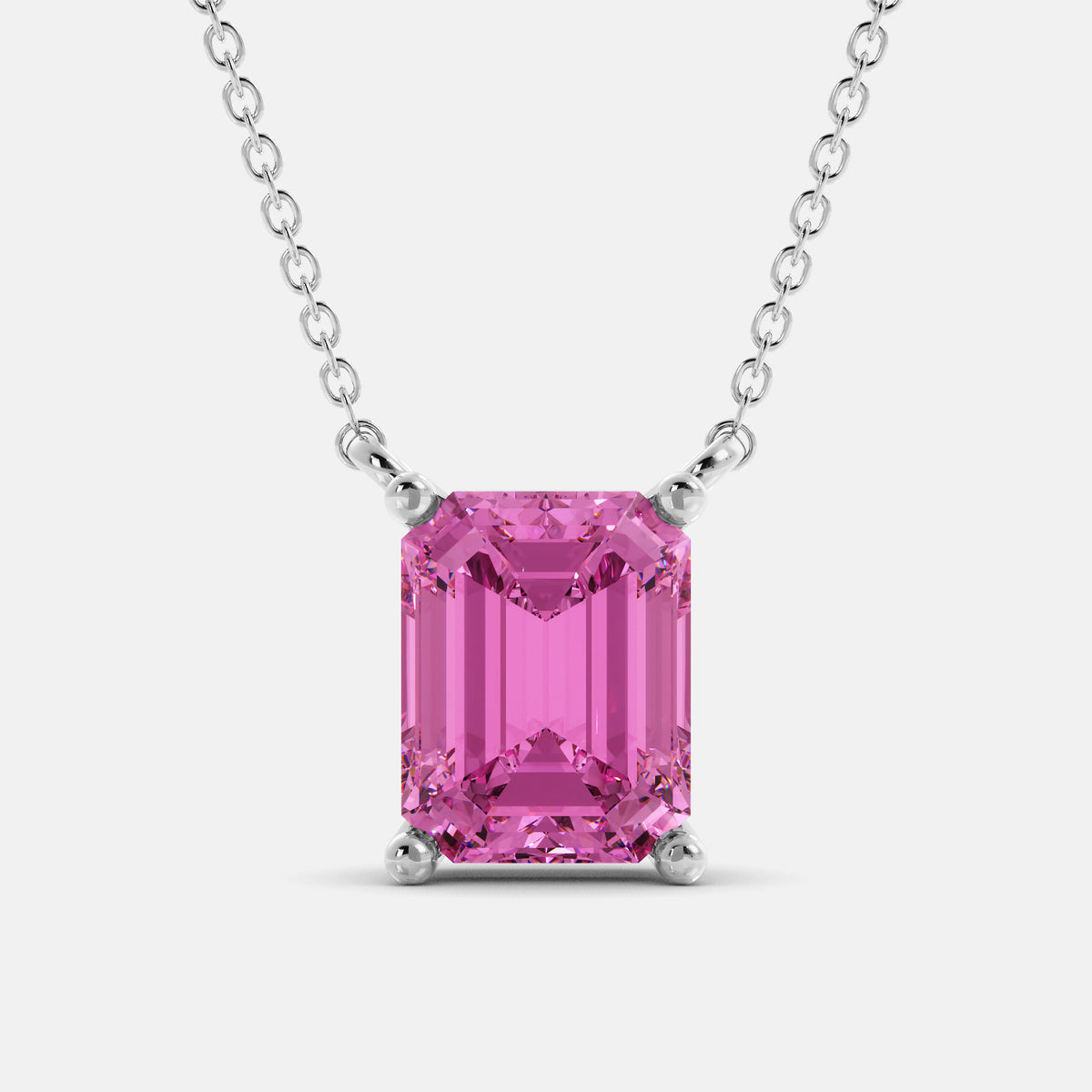 Pink Sapphire Emerald-Cut Birthstone Solitaire Necklace