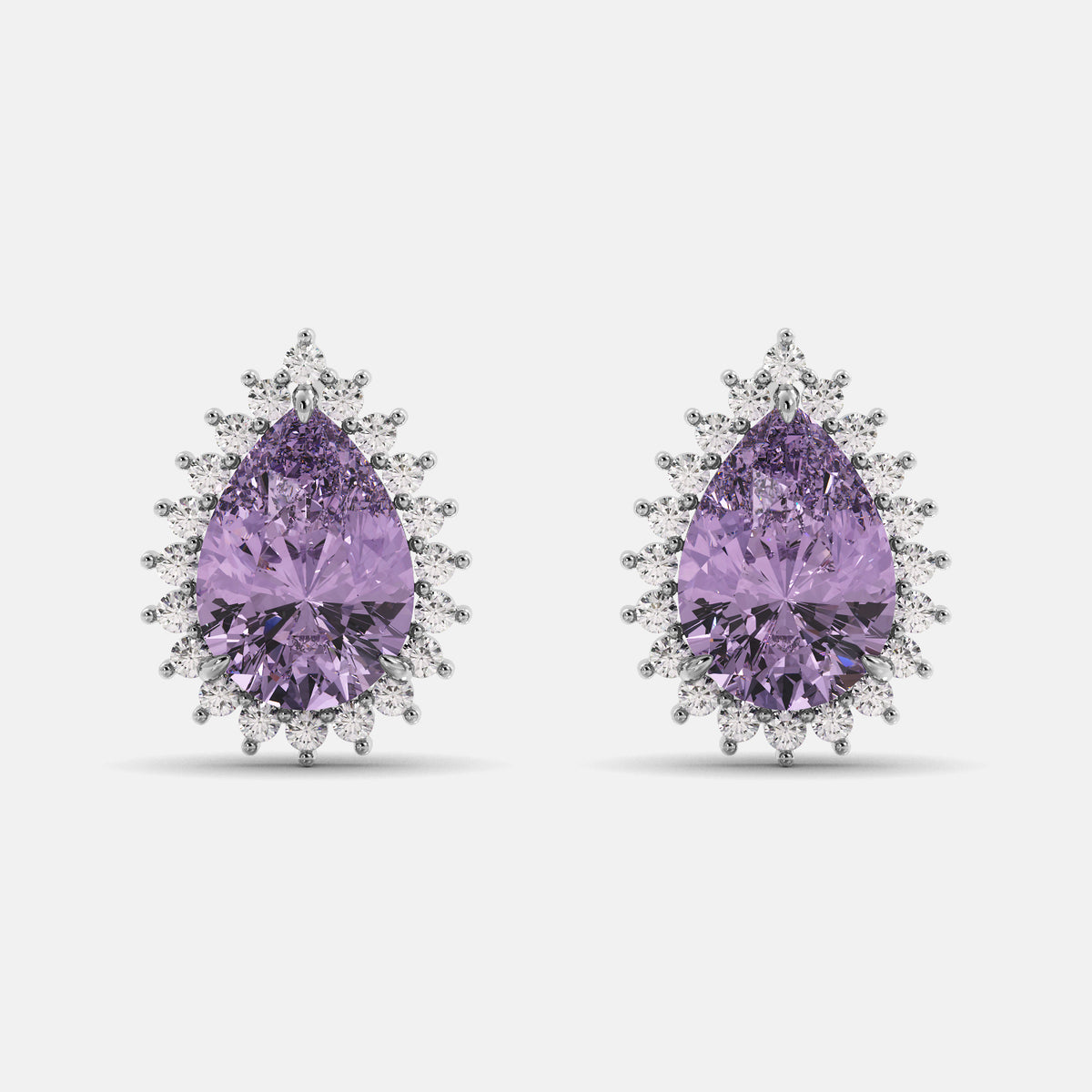 Amethyst Pear-Cut Halo Studs