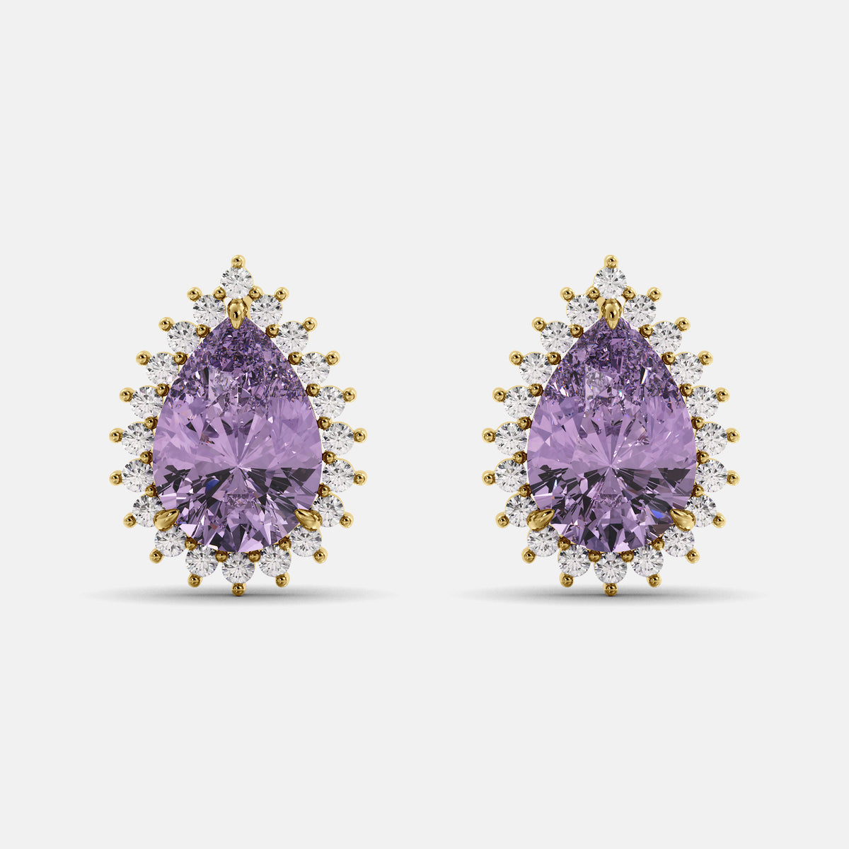 Amethyst Emerald Pear-Cut Halo Studs