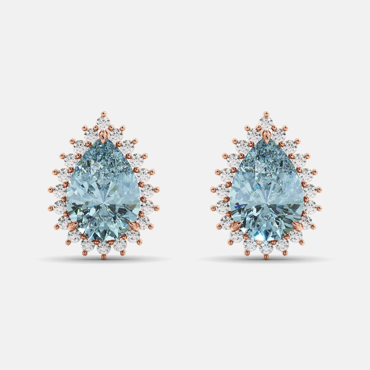 Amethyst Emerald Pear-Cut Halo Studs