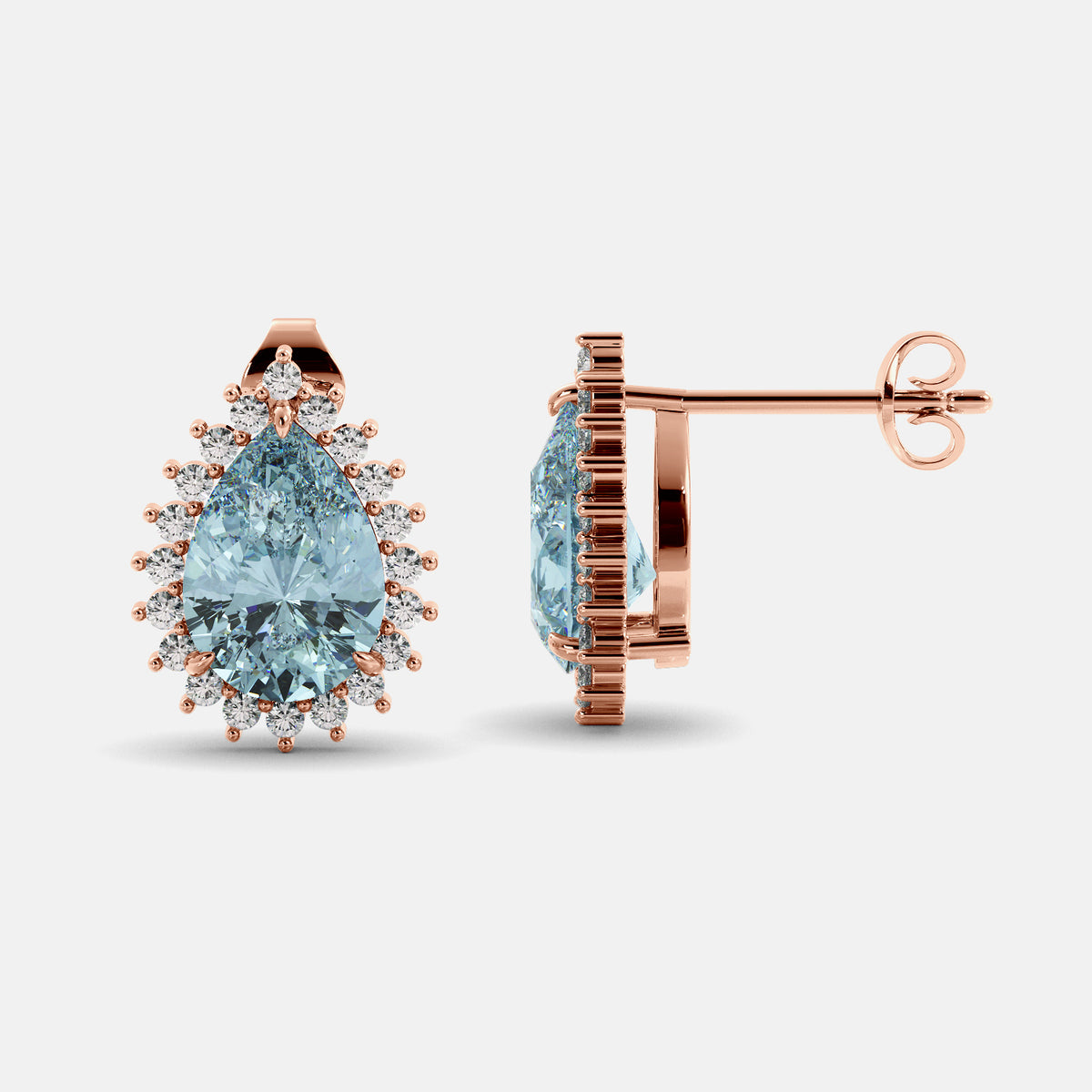 Amethyst Emerald Pear-Cut Halo Studs