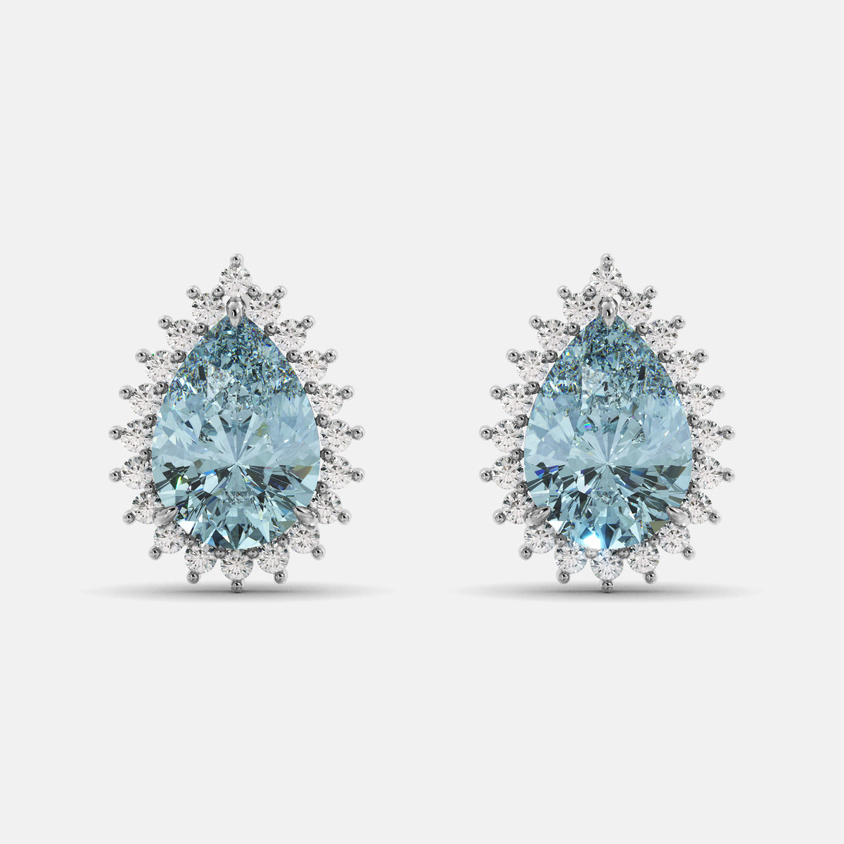 Amethyst Emerald Pear-Cut Halo Studs