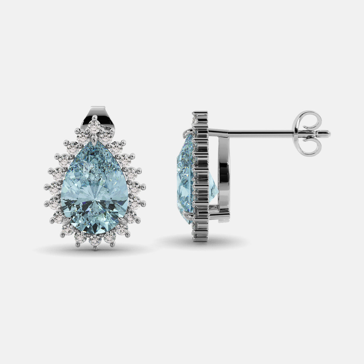 Amethyst Emerald Pear-Cut Halo Studs