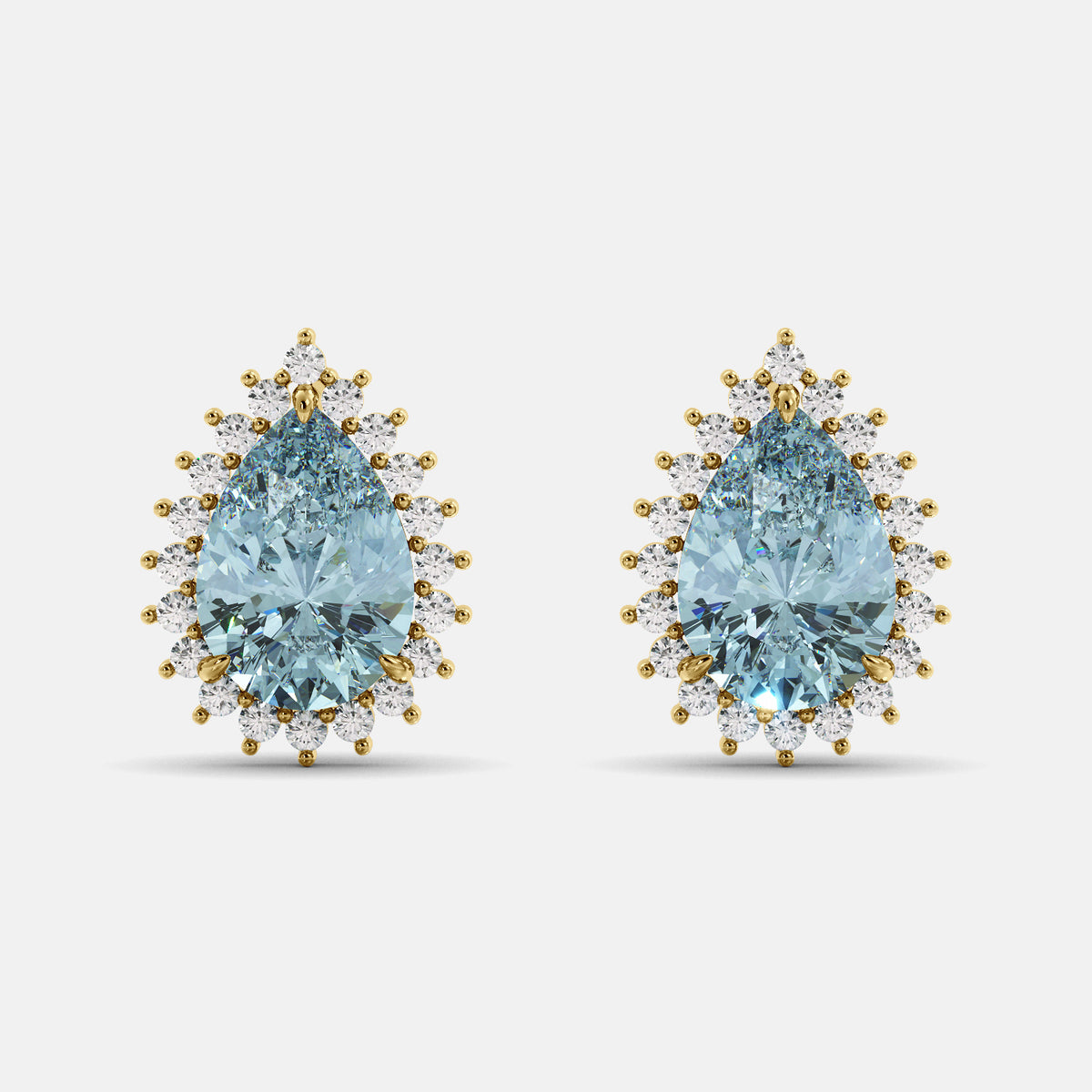 Amethyst Emerald Pear-Cut Halo Studs
