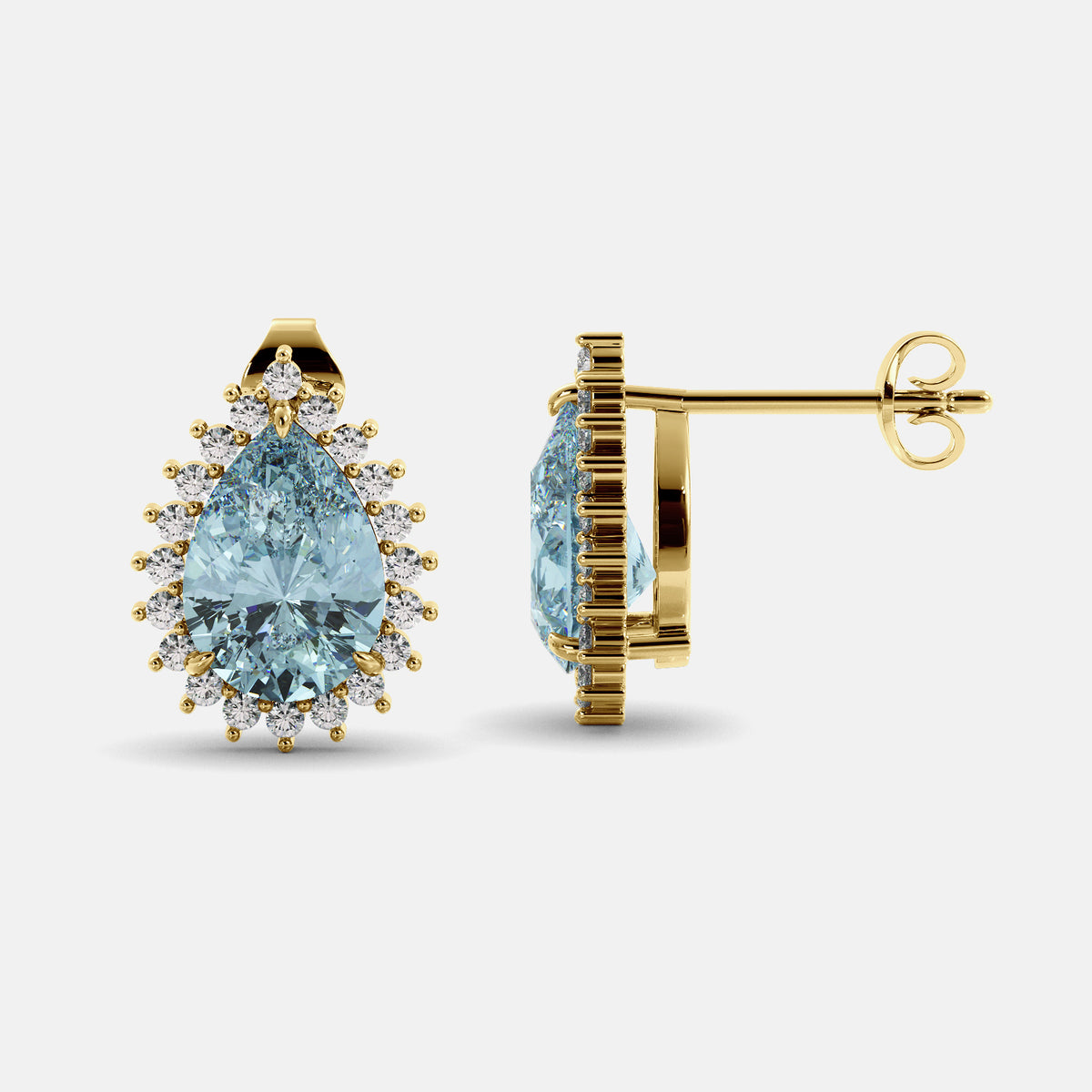 Amethyst Emerald Pear-Cut Halo Studs