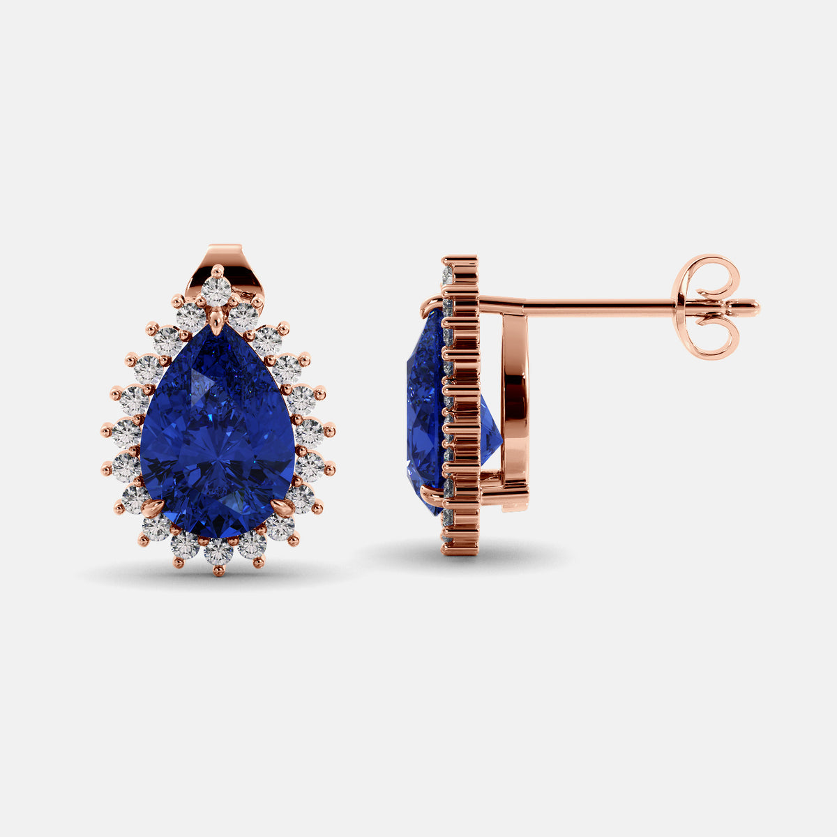 Amethyst Emerald Pear-Cut Halo Studs