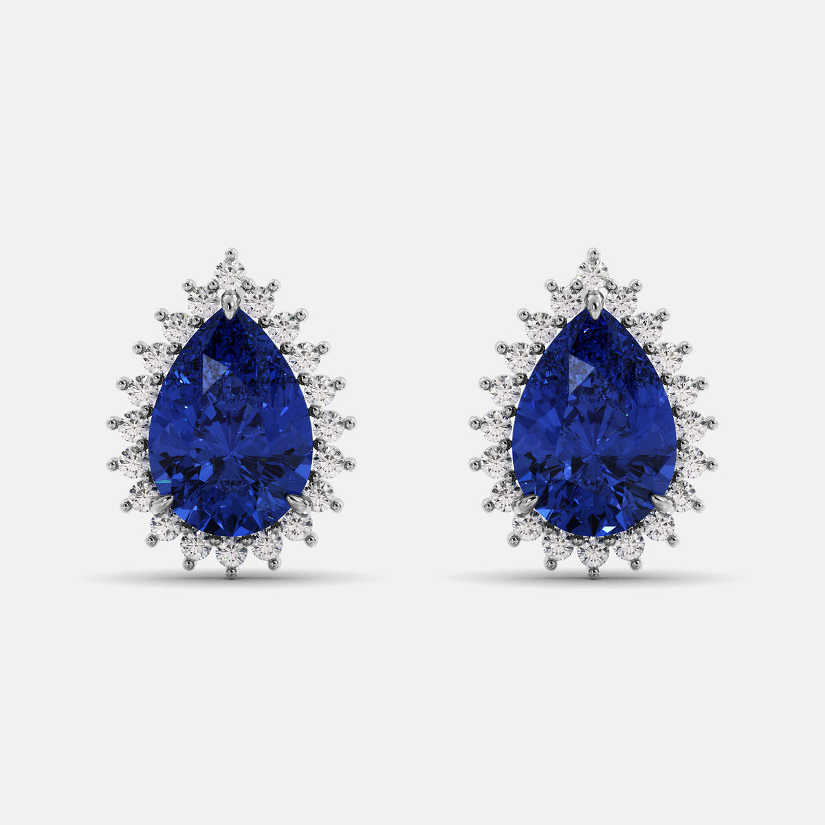 Amethyst Emerald Pear-Cut Halo Studs