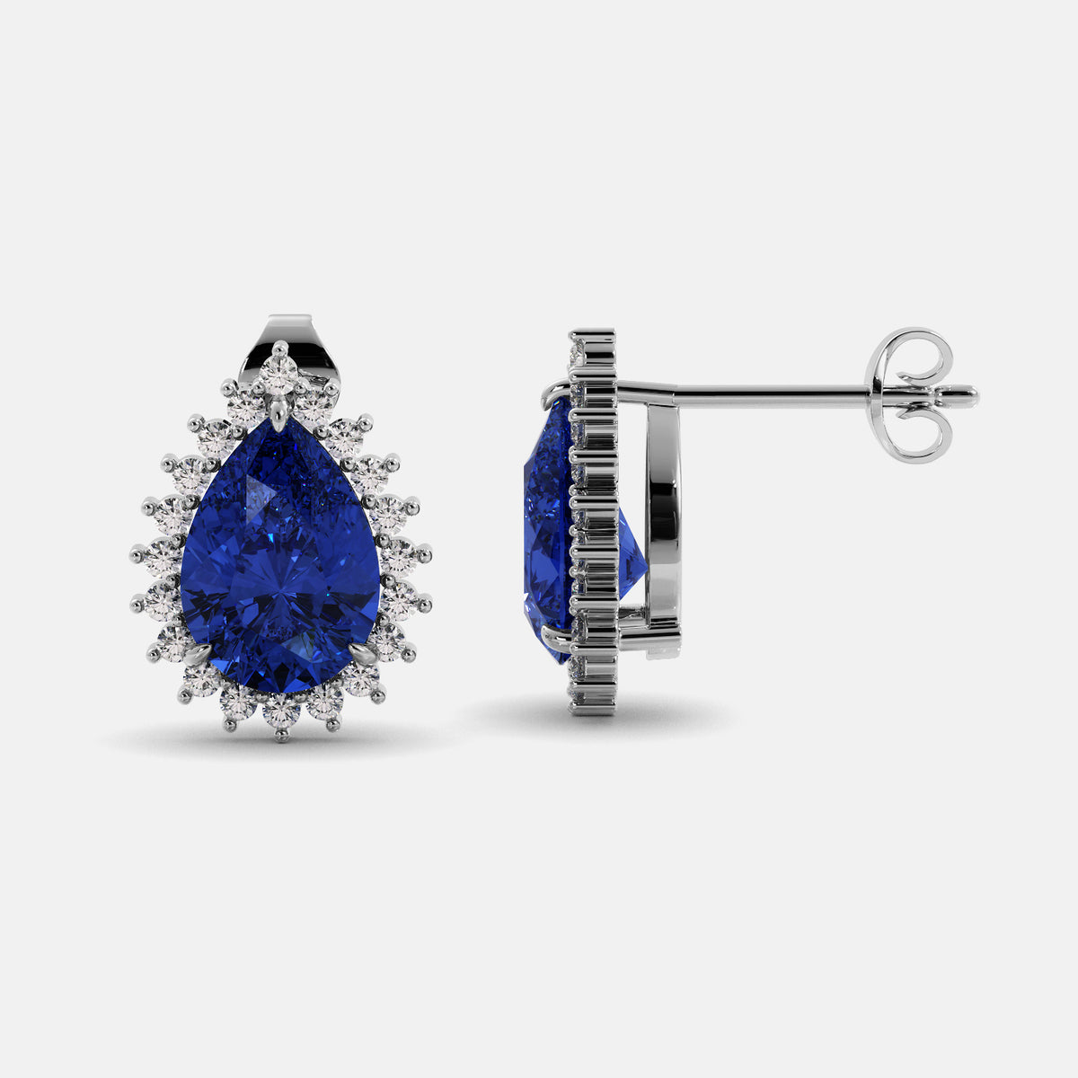 Amethyst Emerald Pear-Cut Halo Studs