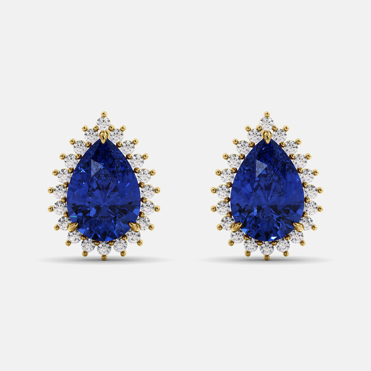 Amethyst Emerald Pear-Cut Halo Studs