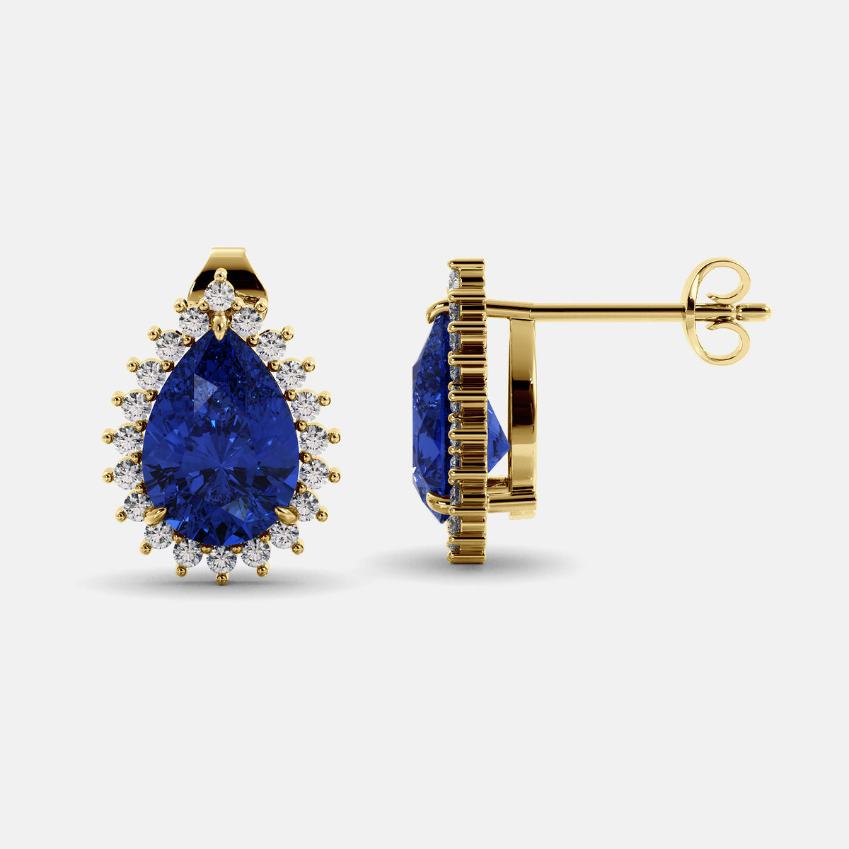 Amethyst Emerald Pear-Cut Halo Studs