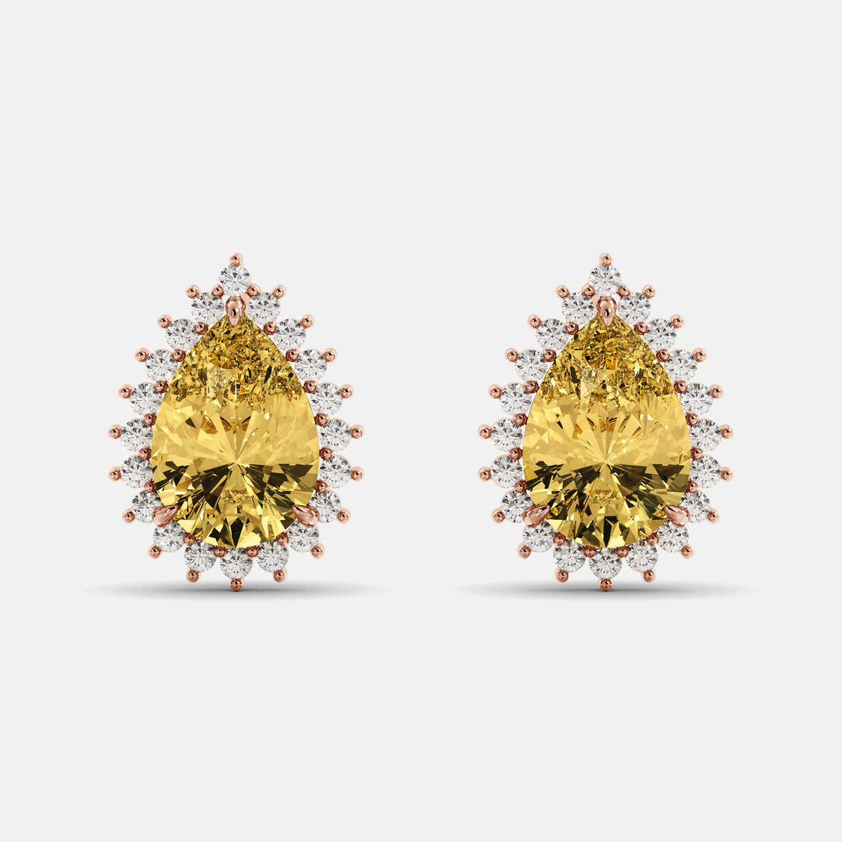 Amethyst Emerald Pear-Cut Halo Studs
