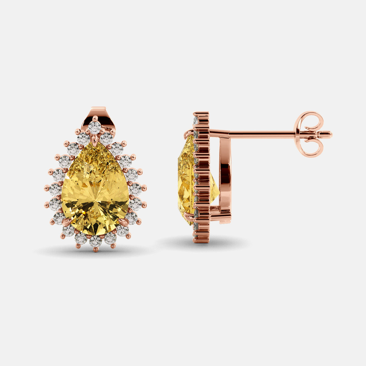 Amethyst Emerald Pear-Cut Halo Studs