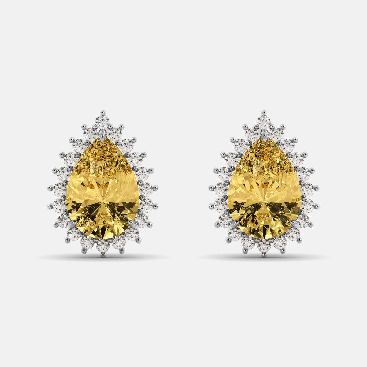 Amethyst Emerald Pear-Cut Halo Studs