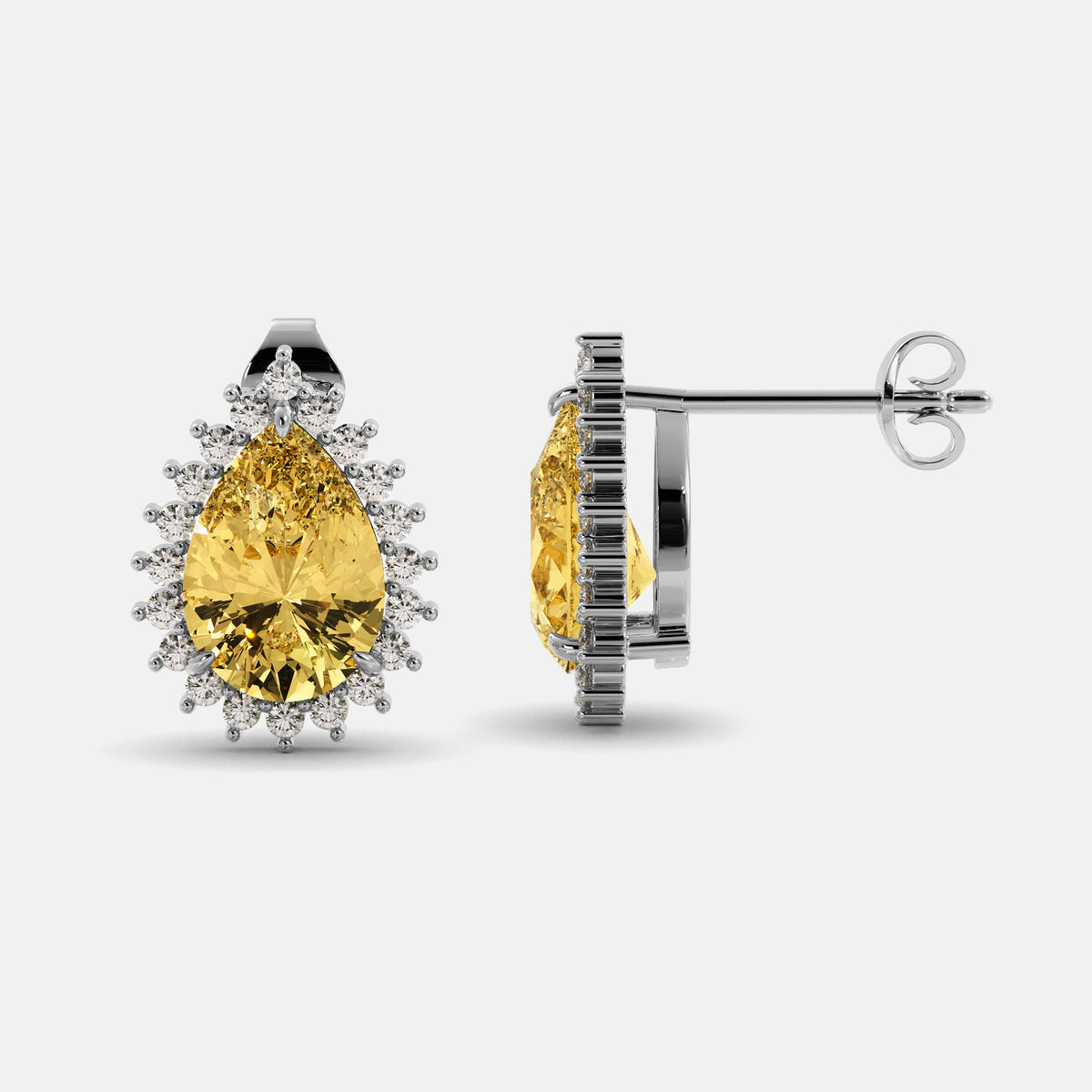 Amethyst Emerald Pear-Cut Halo Studs