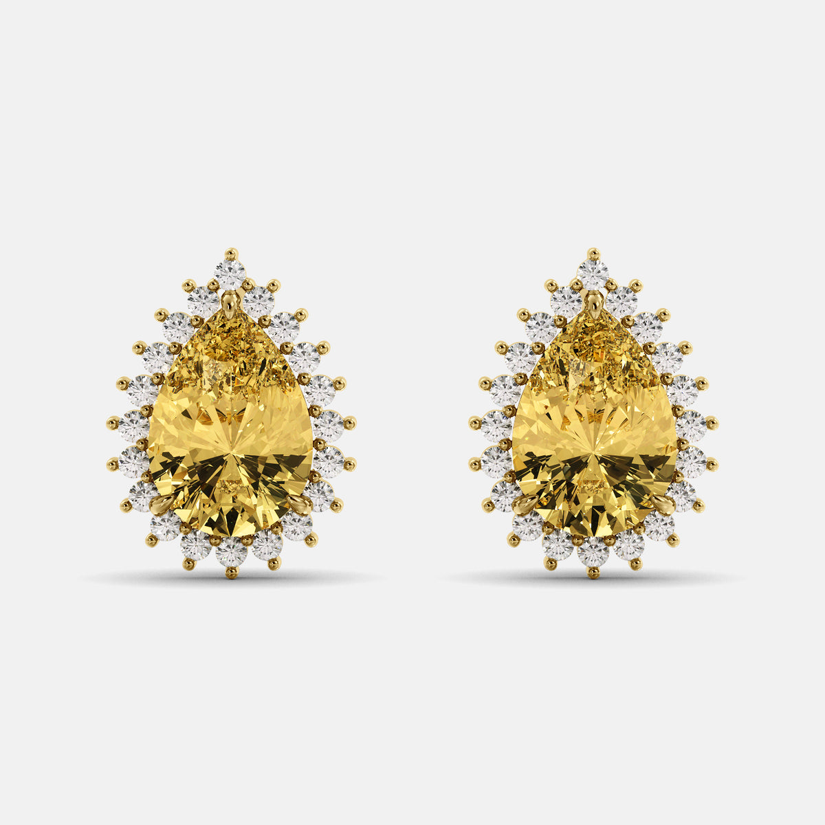 Amethyst Emerald Pear-Cut Halo Studs