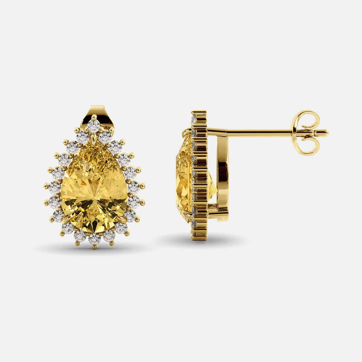 Amethyst Emerald Pear-Cut Halo Studs