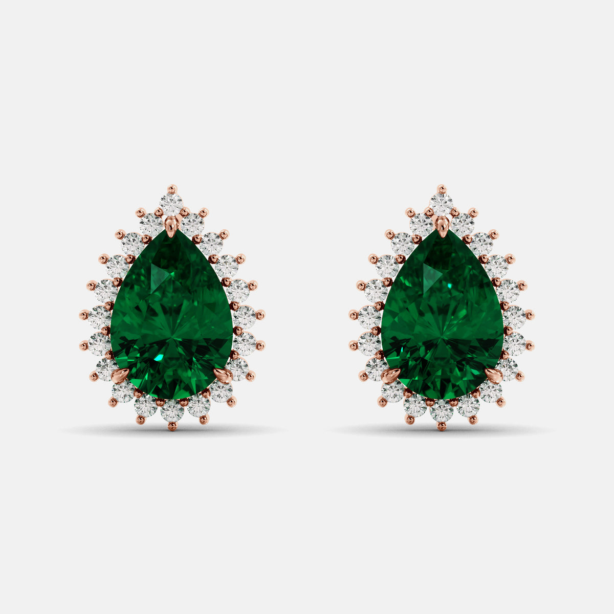 Amethyst Emerald Pear-Cut Halo Studs