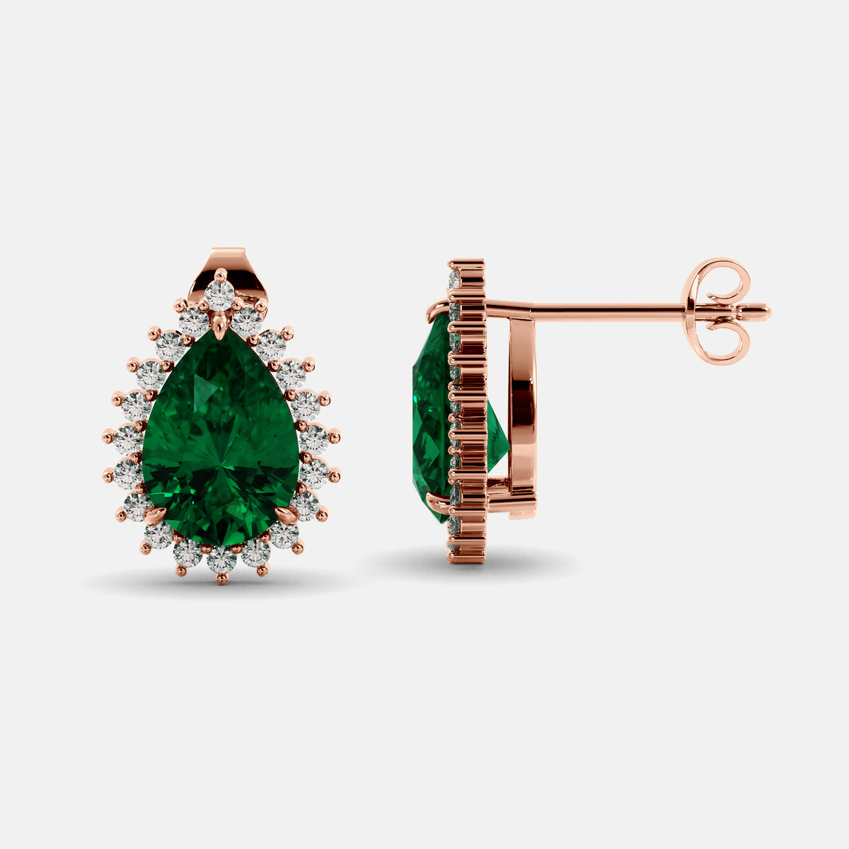 Amethyst Emerald Pear-Cut Halo Studs