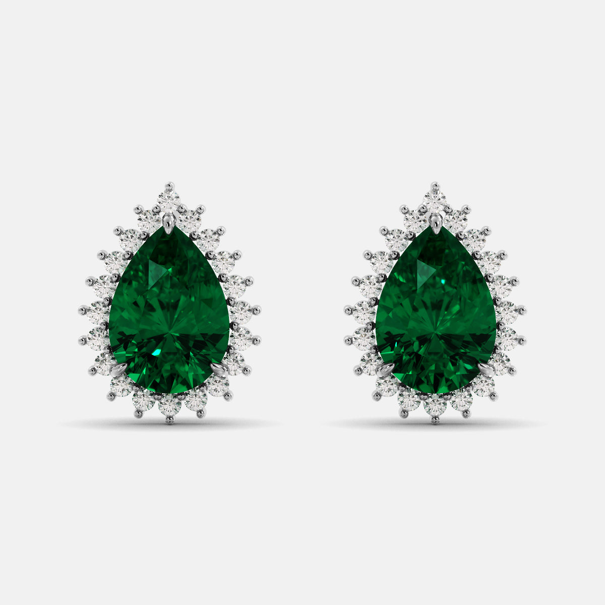 Amethyst Emerald Pear-Cut Halo Studs