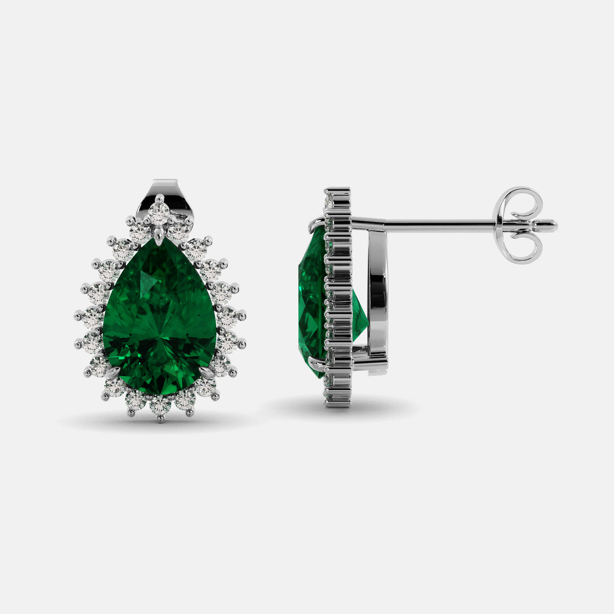 Amethyst Emerald Pear-Cut Halo Studs