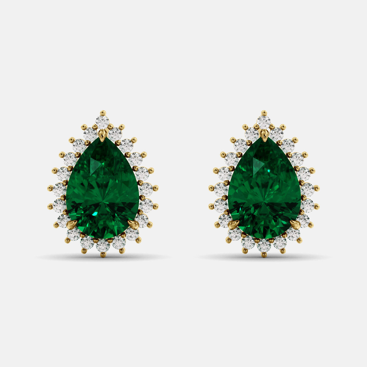 Amethyst Emerald Pear-Cut Halo Studs