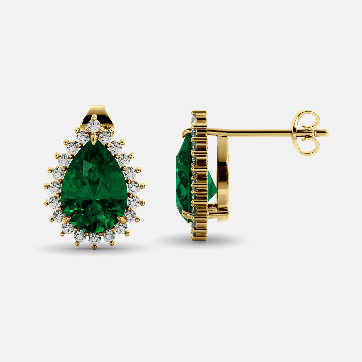 Amethyst Emerald Pear-Cut Halo Studs