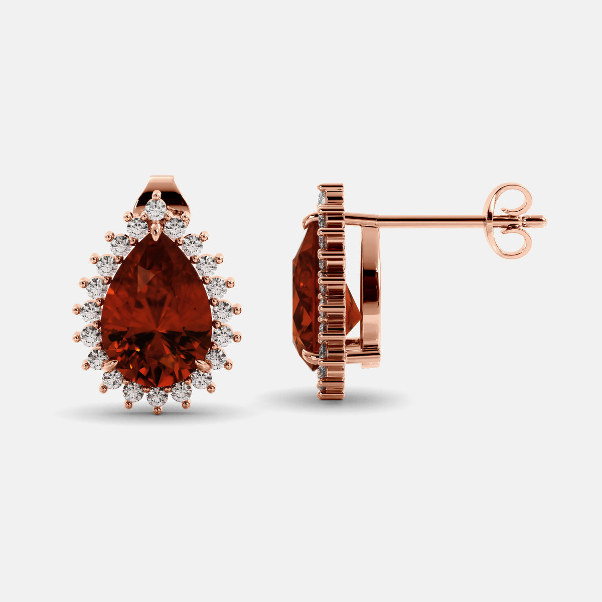 Amethyst Emerald Pear-Cut Halo Studs