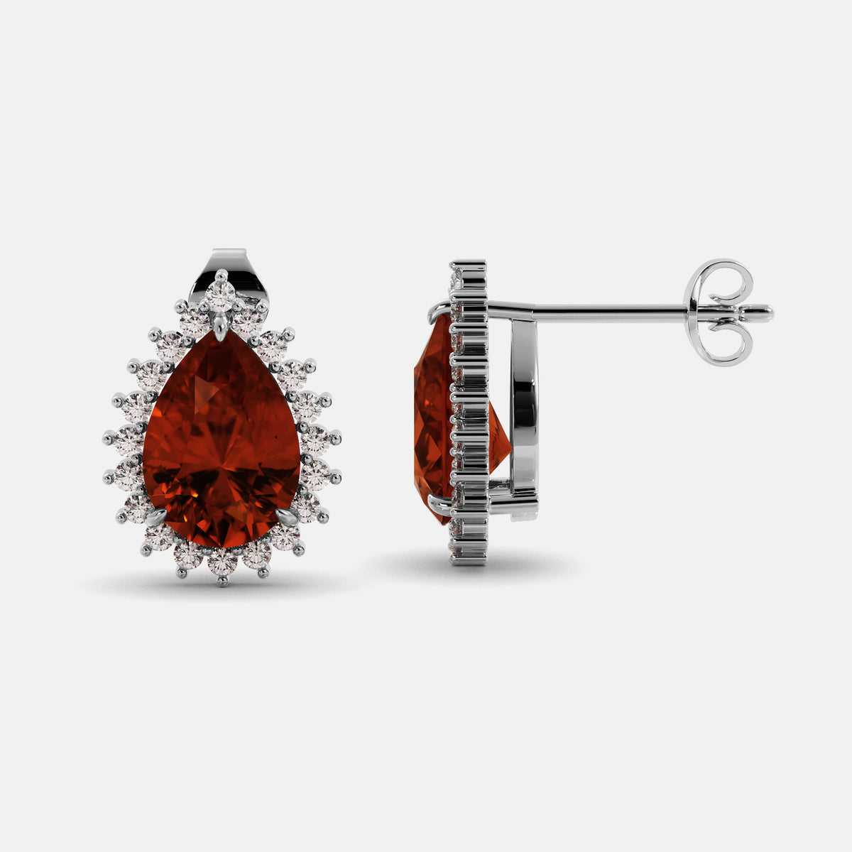 Amethyst Emerald Pear-Cut Halo Studs