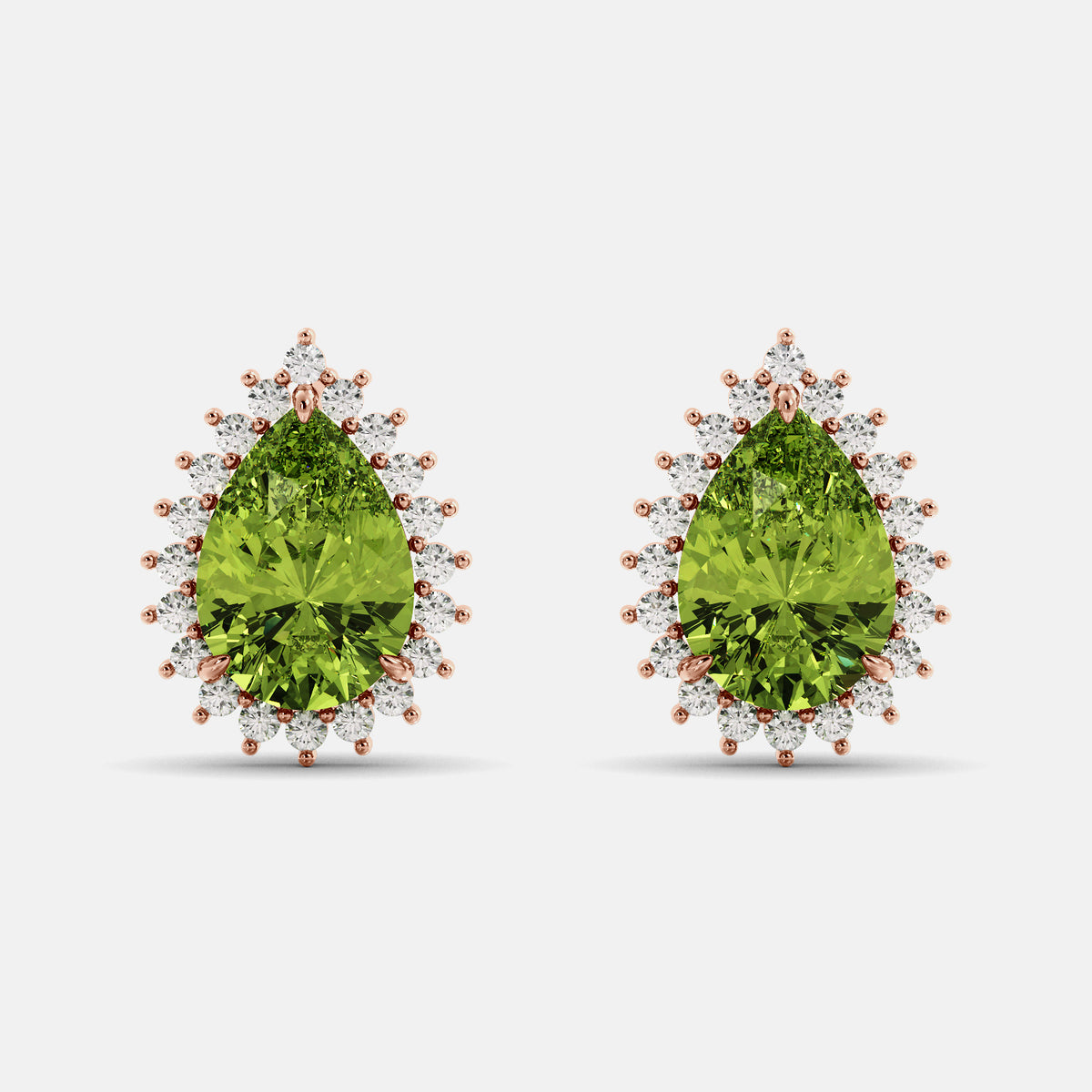 Amethyst Emerald Pear-Cut Halo Studs