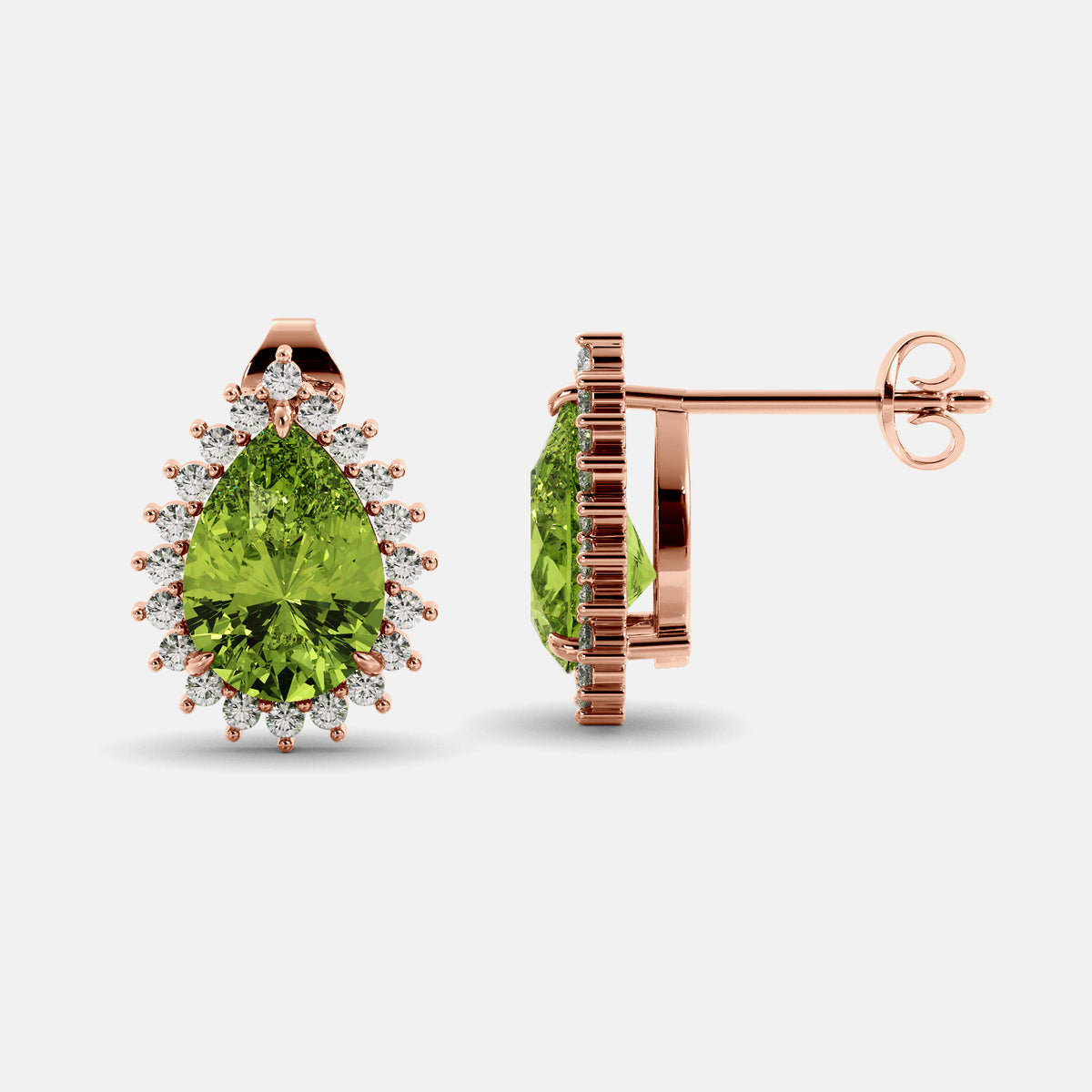 Amethyst Emerald Pear-Cut Halo Studs