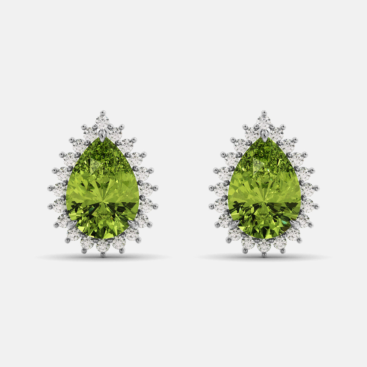 Amethyst Emerald Pear-Cut Halo Studs