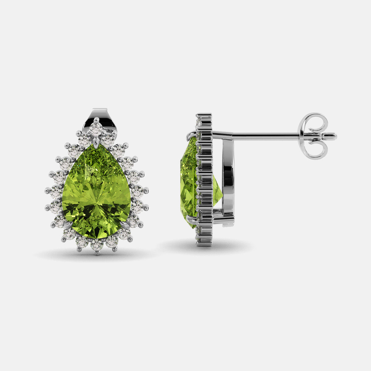 Amethyst Emerald Pear-Cut Halo Studs