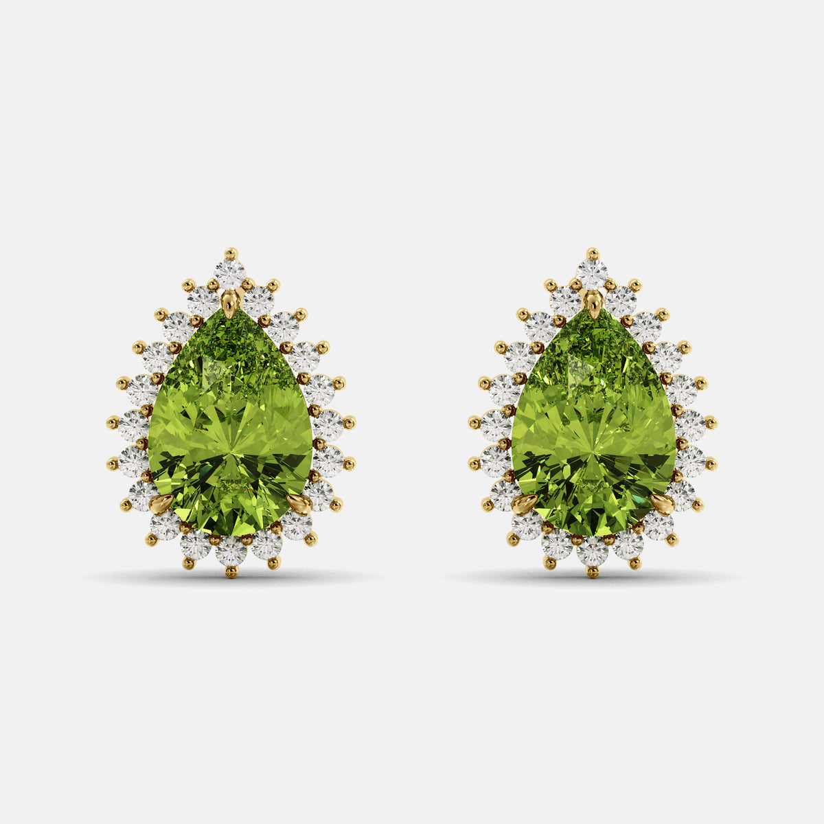 Amethyst Emerald Pear-Cut Halo Studs