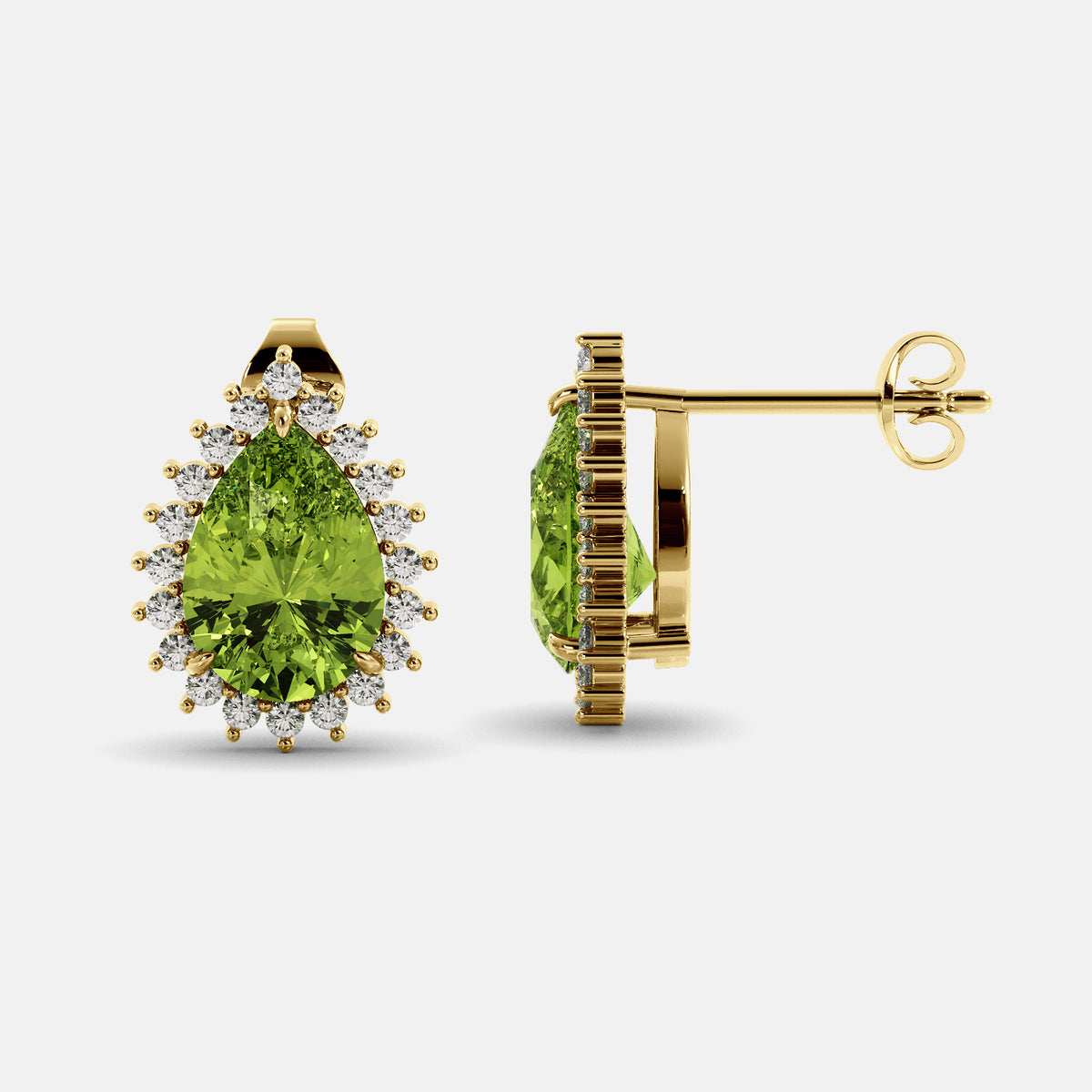 Amethyst Emerald Pear-Cut Halo Studs