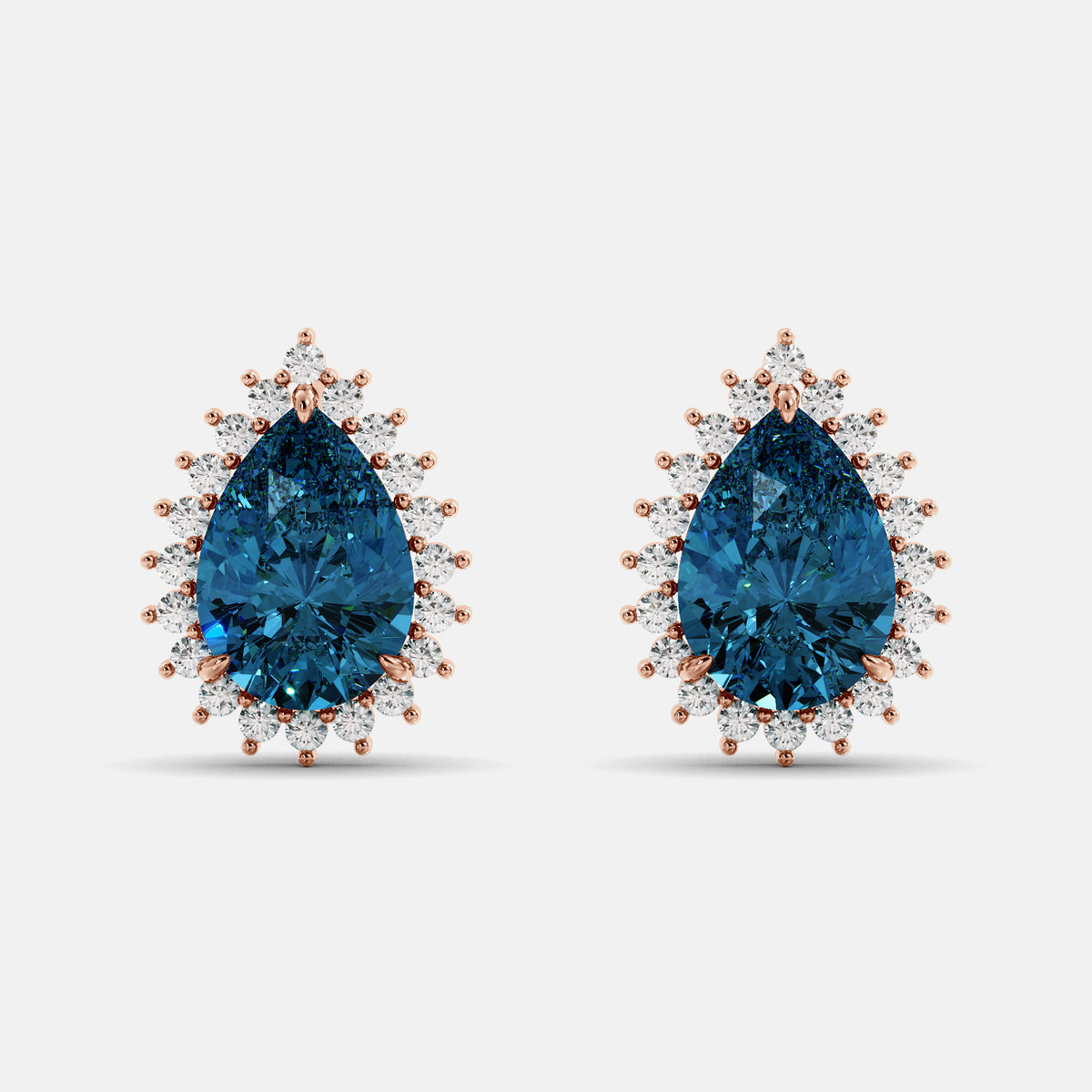 Amethyst Emerald Pear-Cut Halo Studs