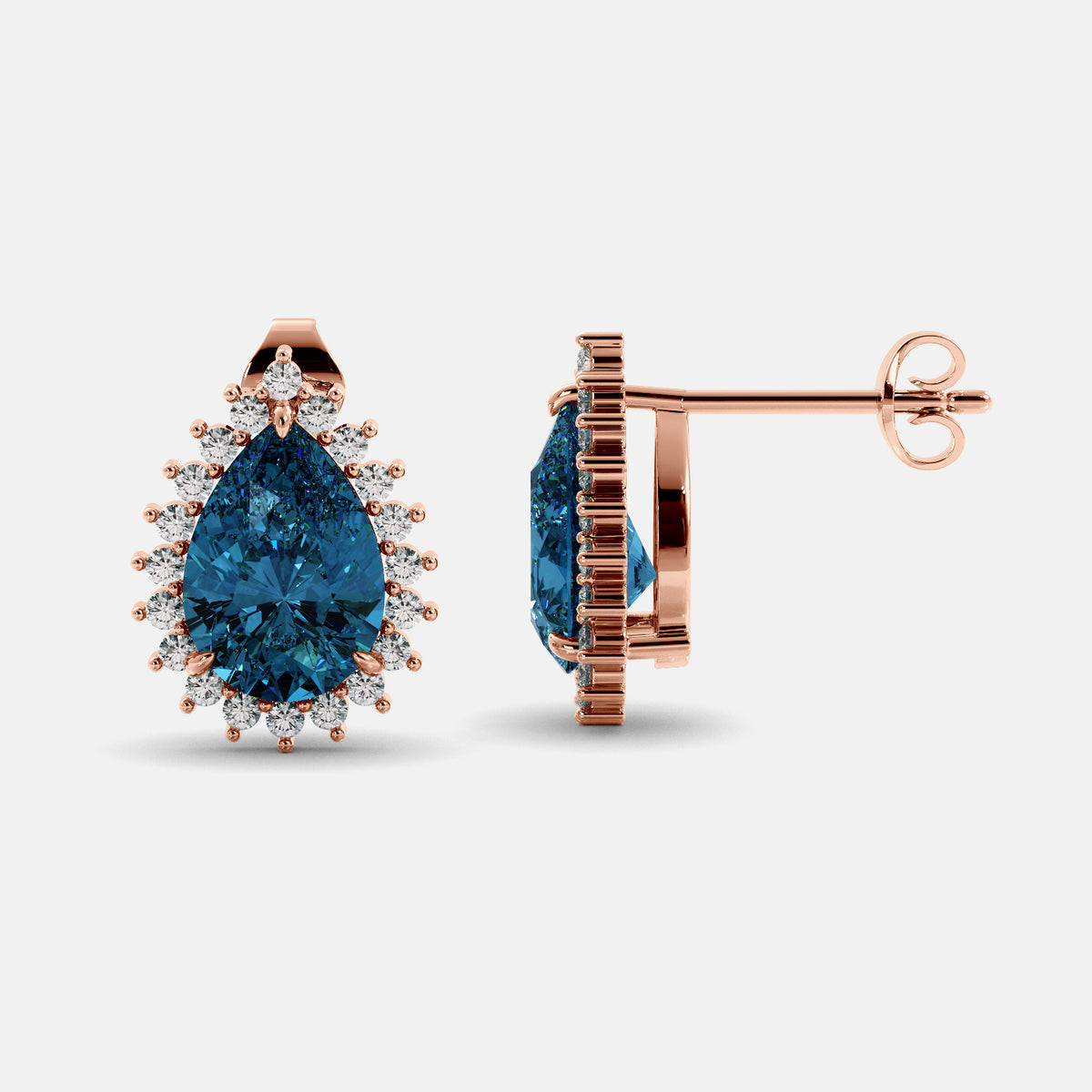 Amethyst Emerald Pear-Cut Halo Studs
