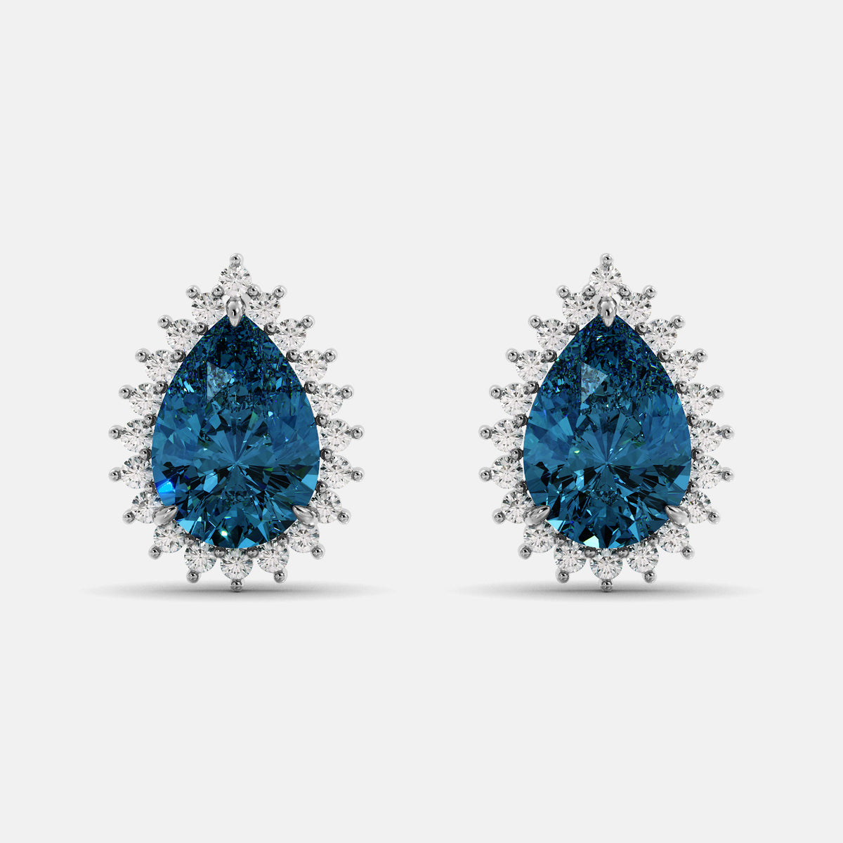 Amethyst Emerald Pear-Cut Halo Studs